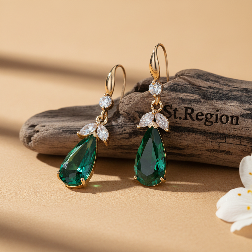 Green Crystal & Cubic Zirconia Goldtone Flower Drop Earrings - Street Region