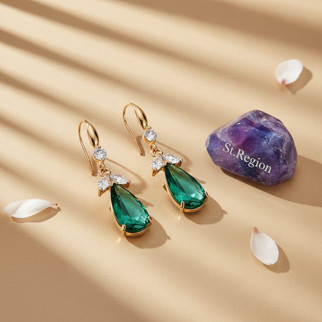Green Crystal & Cubic Zirconia Goldtone Flower Drop Earrings - Street Region