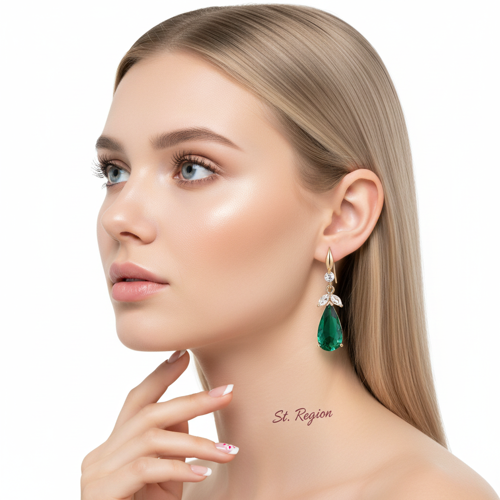 Green Crystal & Cubic Zirconia Goldtone Flower Drop Earrings - Street Region