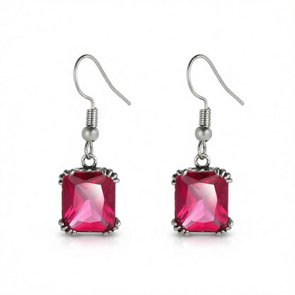 Rose Crystal and Silver-Plated Princess-Cut Drop Earrings, silver drop earrings for women, botanical inspired, side view