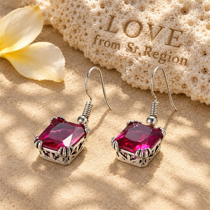 Rose Crystal and Silver-Plated Princess-Cut Drop Earrings, silver drop earrings for women, botanical inspired, lifestyle look
