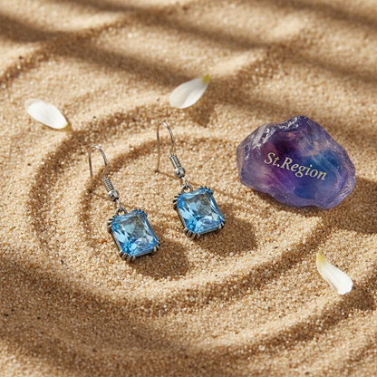 Sea Blue Crystal & Silver-Plated Princess-Cut Drop Earrings - Street Region