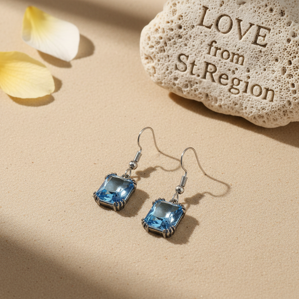 Sea Blue Crystal & Silver-Plated Princess-Cut Drop Earrings - Street Region