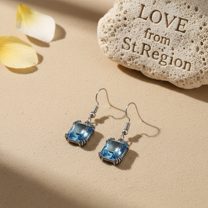 Sea Blue Crystal & Silver-Plated Princess-Cut Drop Earrings - Street Region