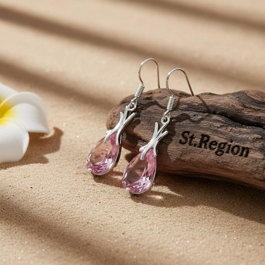 Pink Crystal & Silver-Plated Hook Drop Earrings