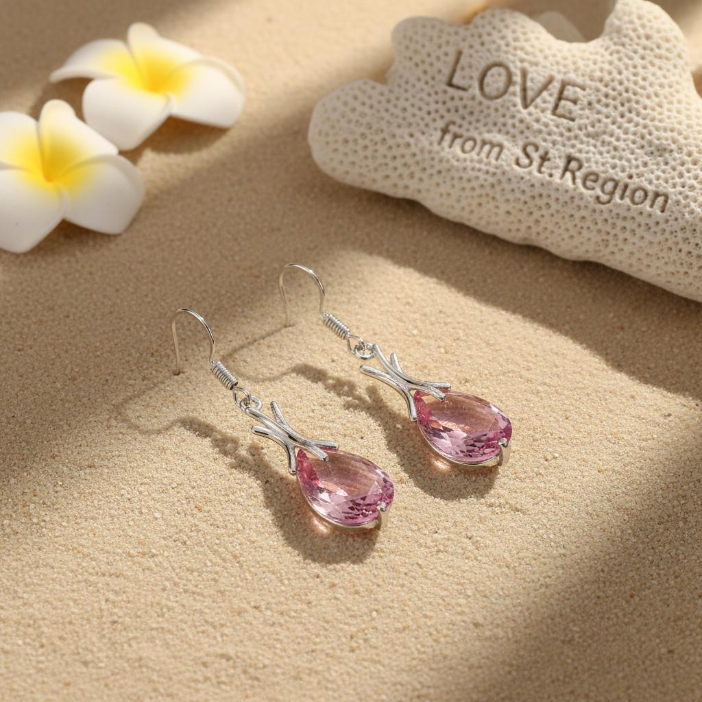 Pink Crystal and Silver-Plated Hook Drop Earrings, silver drop earrings for women, everyday style, lifestyle look