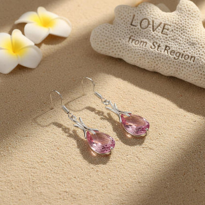 Pink Crystal and Silver-Plated Hook Drop Earrings, silver drop earrings for women, everyday style, lifestyle look