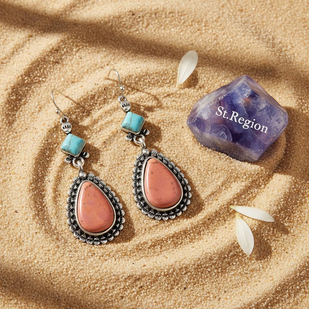 Turquoise and Silver-Plated Drop Earrings, silver drop earrings for women, elegant gift for her, detail close-up
