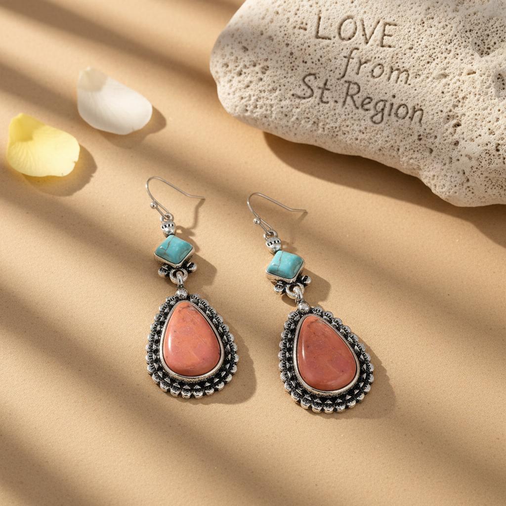 Turquoise and Silver-Plated Drop Earrings, silver drop earrings for women, elegant gift for her, lifestyle look