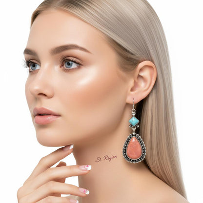 Turquoise and Silver-Plated Drop Earrings, silver drop earrings for women, elegant gift for her, styled look