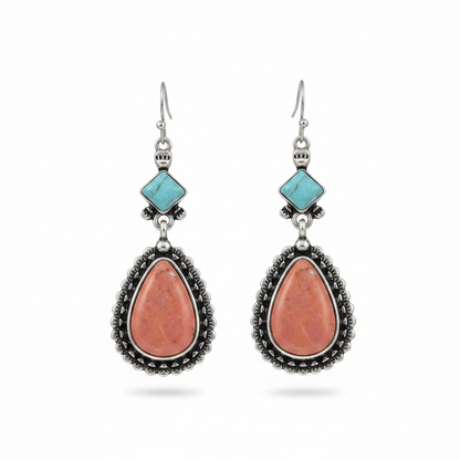 Turquoise & Silver-Plated Drop Earrings - Street Region