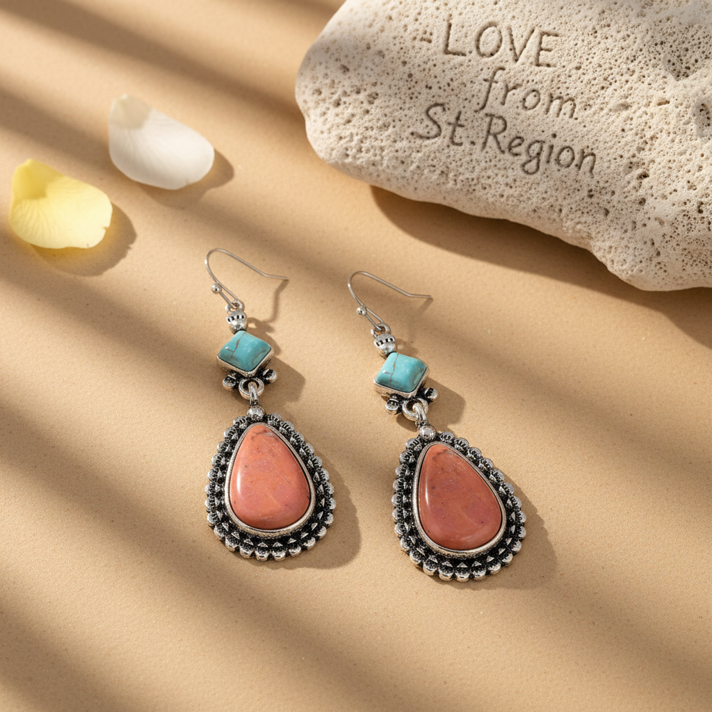 Turquoise & Silver-Plated Drop Earrings - Street Region