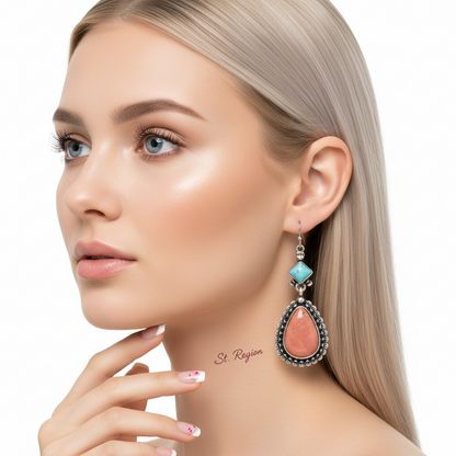 Turquoise & Silver-Plated Drop Earrings - Street Region