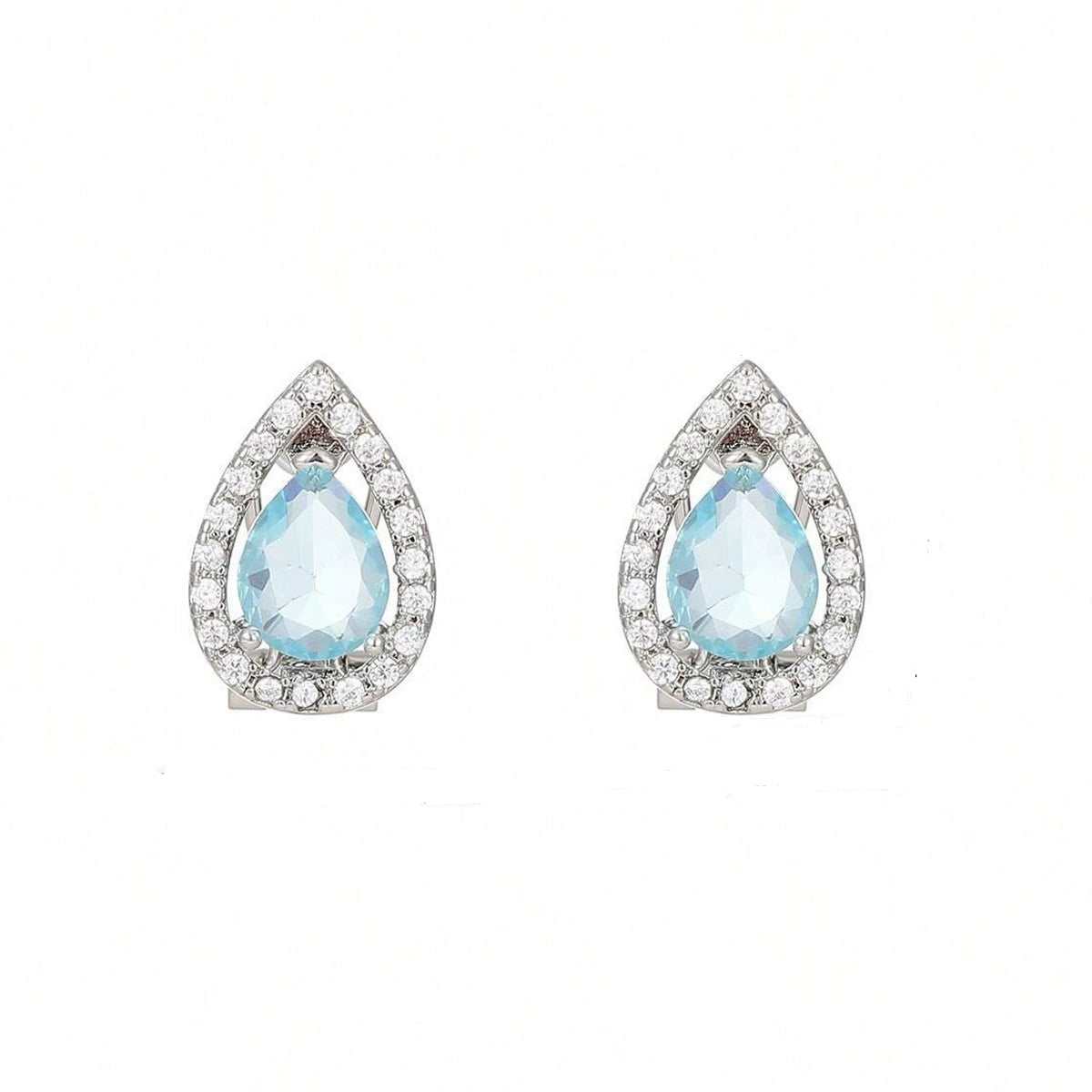 Blue Topaz & Cubic Zirconia Silvertone Hola Drop Huggie Earrings - Street Region