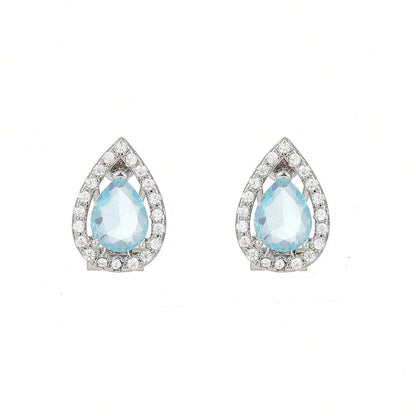 Blue Topaz & Cubic Zirconia Silvertone Hola Drop Huggie Earrings - Street Region