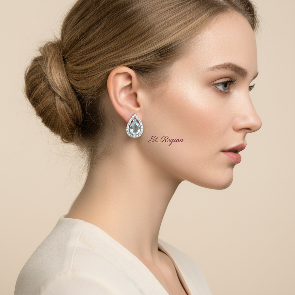 Blue Topaz & Cubic Zirconia Silvertone Hola Drop Huggie Earrings - Street Region