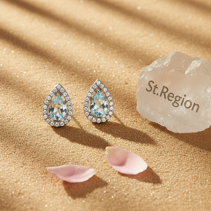 Blue Topaz & Cubic Zirconia Silvertone Hola Drop Huggie Earrings - Street Region