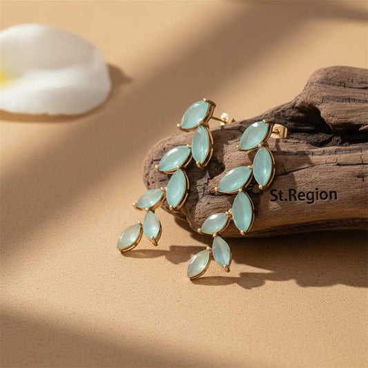 Green Crystal & 18K Gold-Plated Leaves Drop Earrings