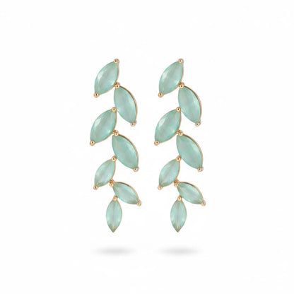 Green Crystal and 18K Gold-Plated Leaves Drop Earrings, gold drop earrings for women, everyday style, side view