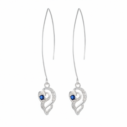 Royal Blue Crystal & Silvertone Swirling Filigree Heart Ultra-long Drop Earrings - Street Region