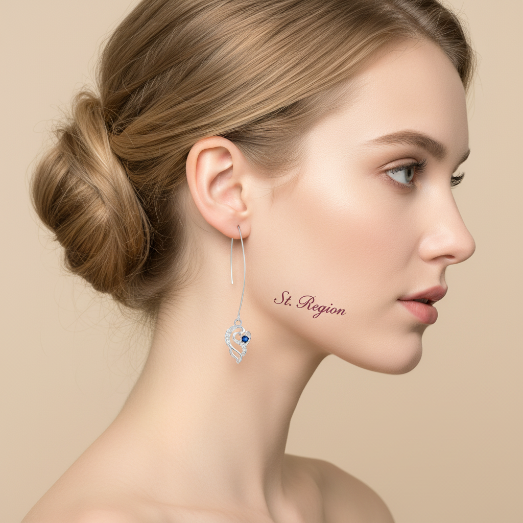 Royal Blue Crystal & Silvertone Swirling Filigree Heart Ultra-long Drop Earrings - Street Region