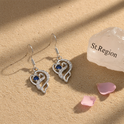 Royal Blue Crystal & Silvertone Swirling Filigree Heart Hook Earrings - Street Region