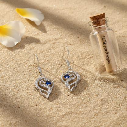 Royal Blue Crystal & Silvertone Swirling Filigree Heart Hook Earrings - Street Region