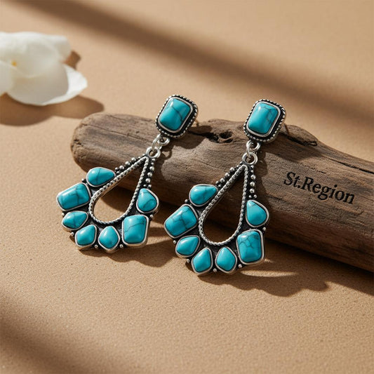 Marbled Turquoise and Silver-Plated Chandelier Drop Earrings, silver drop earrings for women, front view