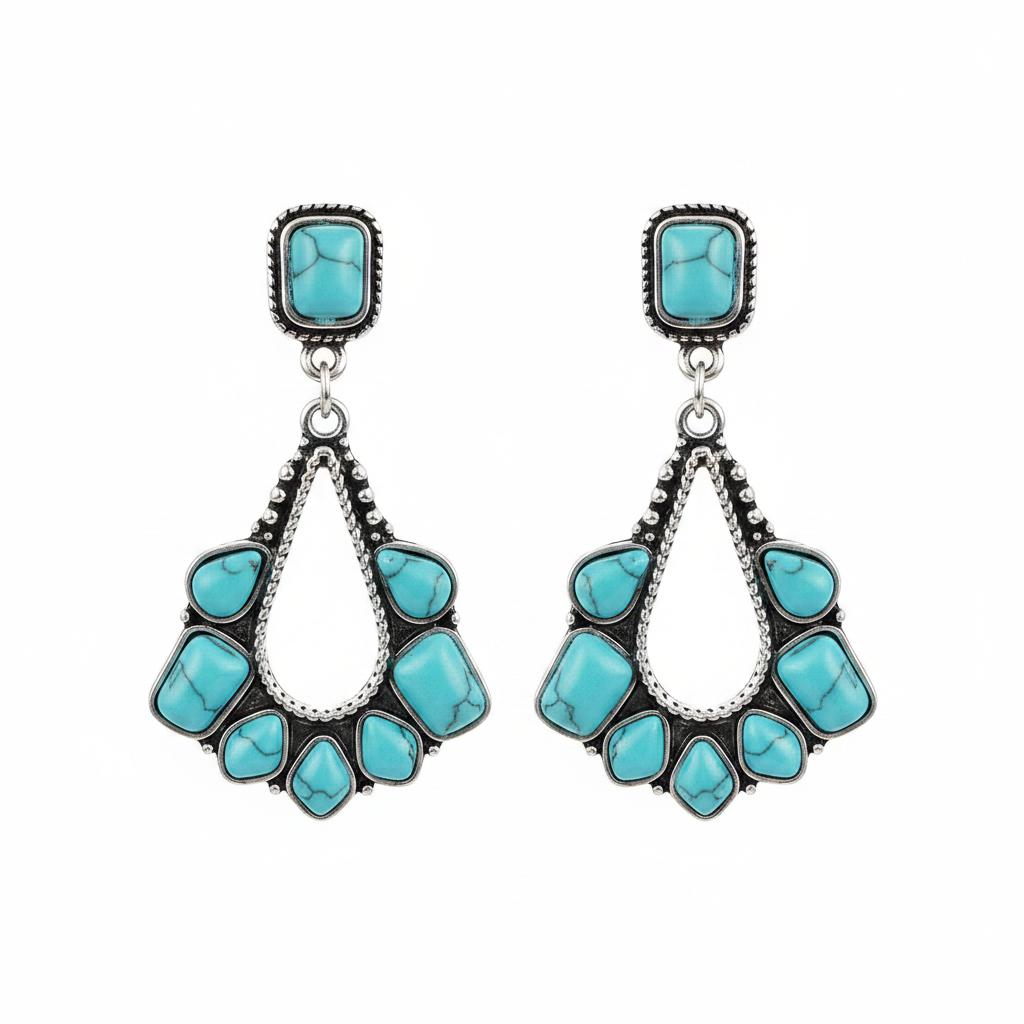Marbled Turquoise and Silver-Plated Chandelier Drop Earrings, silver drop earrings for women, side view