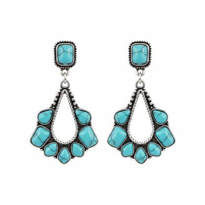 Marbled Turquoise and Silver-Plated Chandelier Drop Earrings, silver drop earrings for women, side view