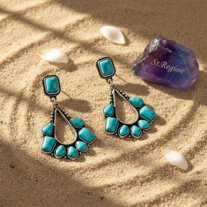 Marbled Turquoise and Silver-Plated Chandelier Drop Earrings, silver drop earrings for women, detail close-up