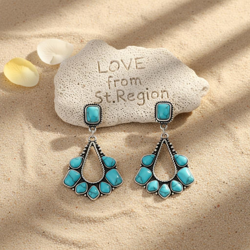 Marbled Turquoise and Silver-Plated Chandelier Drop Earrings, silver drop earrings for women, lifestyle look