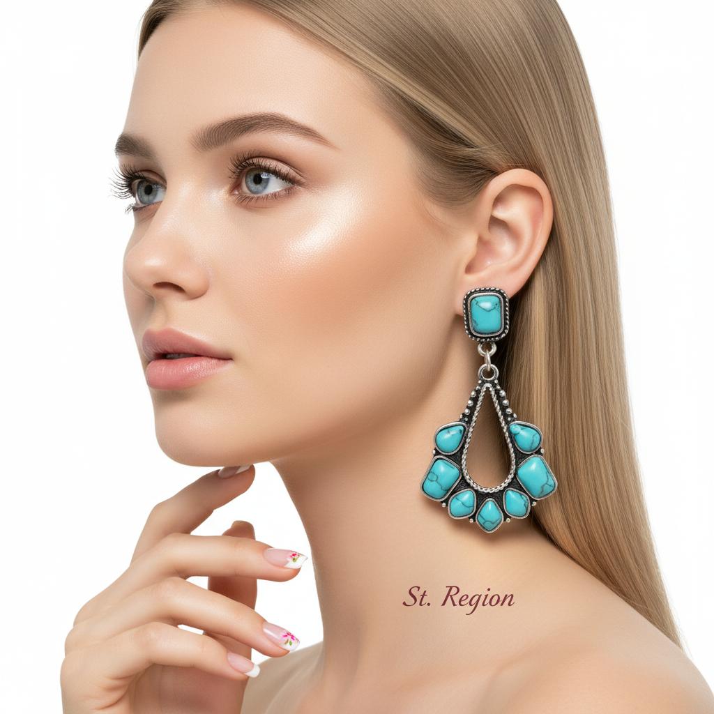 Marbled Turquoise and Silver-Plated Chandelier Drop Earrings, silver drop earrings for women, styled look