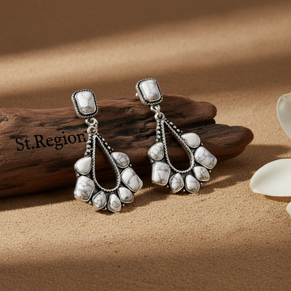 White Marbled Turquoise & Silver-Plated Chandelier Drop Earrings - Street Region