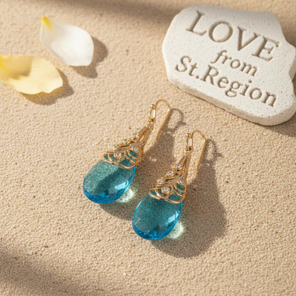 Cubic Zirconia and Lake Blue Crystal Drop Earrings, drop earrings for women, vintage-inspired design, lifestyle look