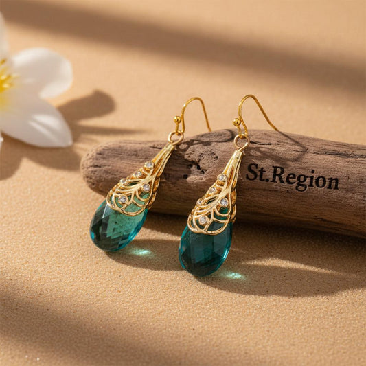Green Crystal & Cubic Zirconia Drop Earrings