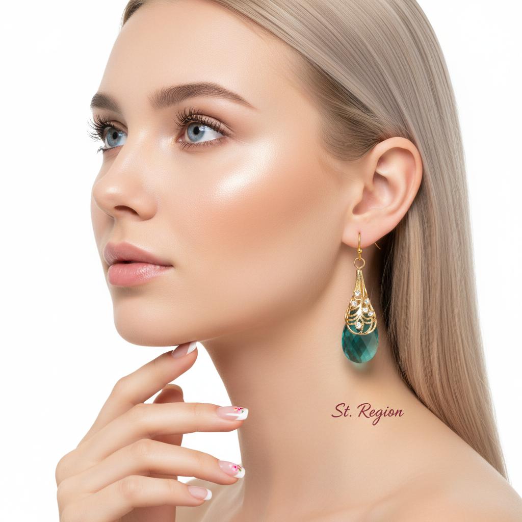 Green Crystal and Cubic Zirconia Drop Earrings, drop earrings for women, everyday style, styled look