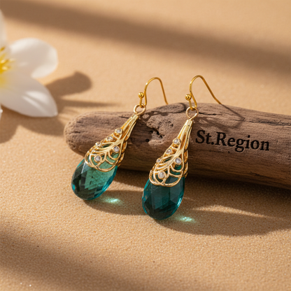 Green Crystal & Cubic Zirconia Drop Earrings - Street Region