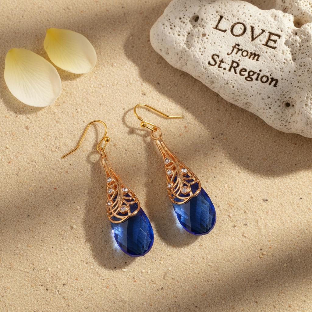 Navy Crystal and Cubic Zirconia Drop Earrings, drop earrings for women, everyday style, lifestyle look