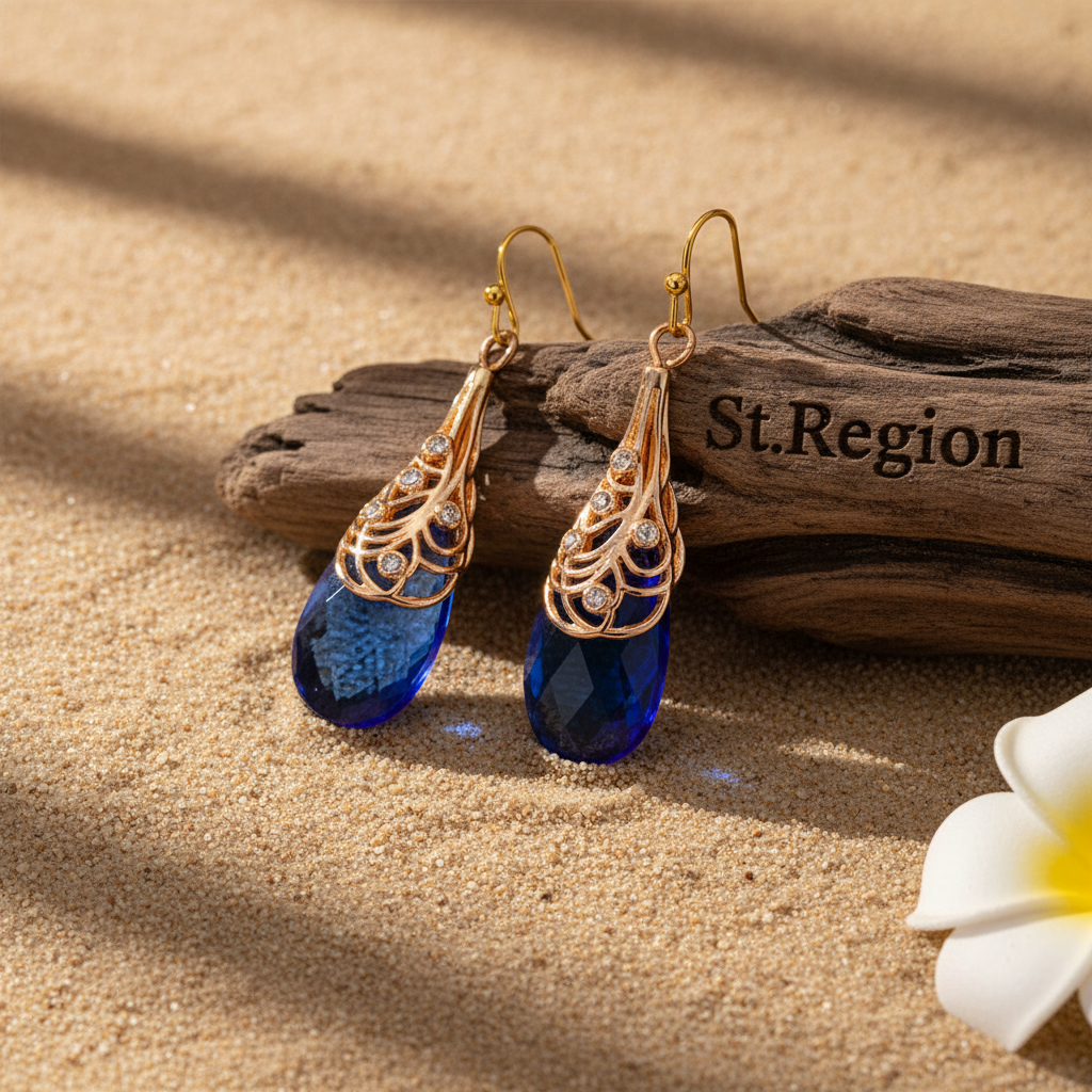 Navy Crystal & Cubic Zirconia Drop Earrings - Street Region