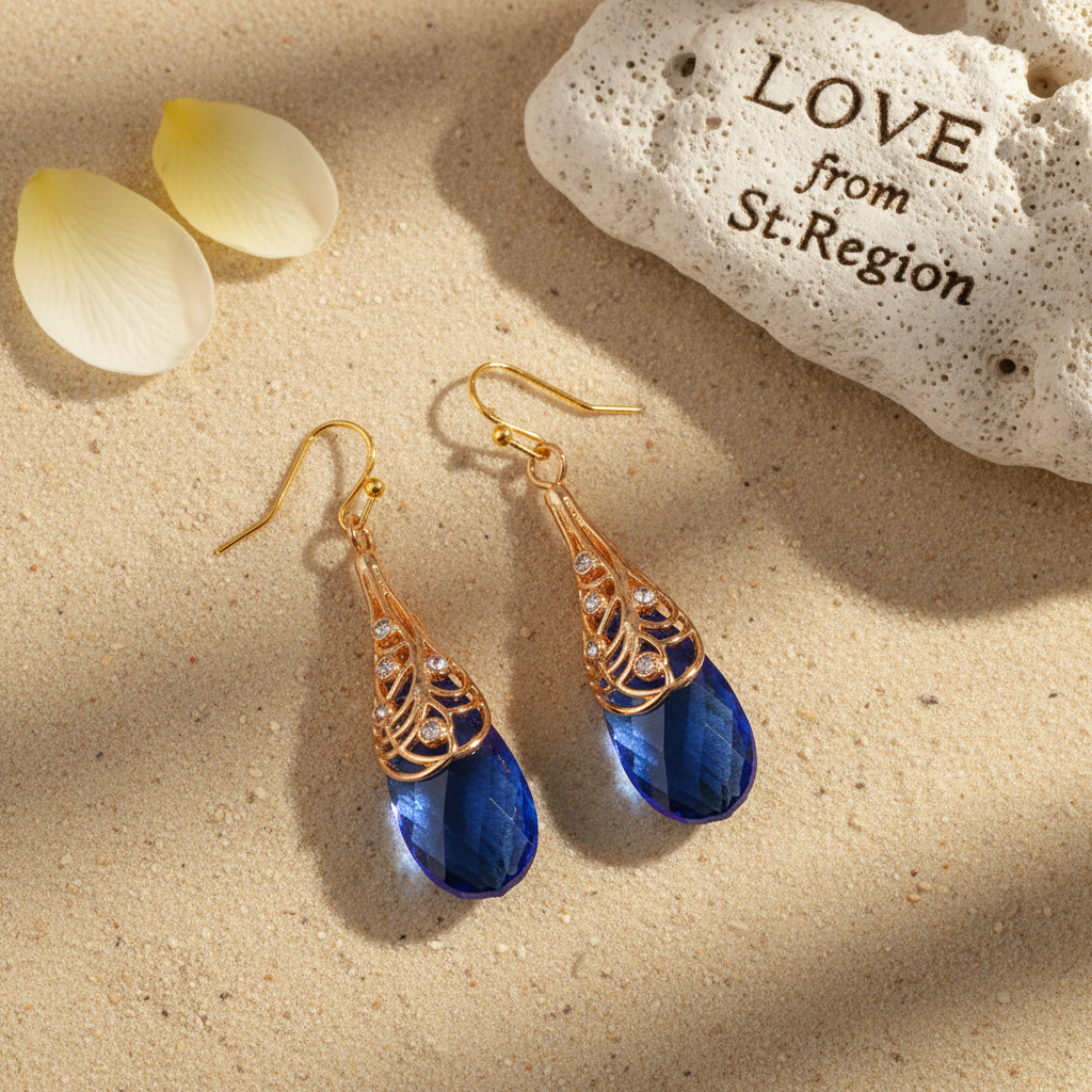 Navy Crystal & Cubic Zirconia Drop Earrings - Street Region