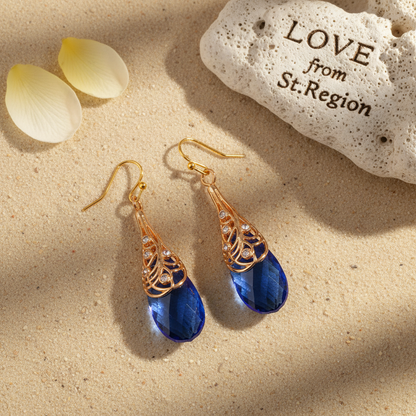 Navy Crystal & Cubic Zirconia Drop Earrings - Street Region