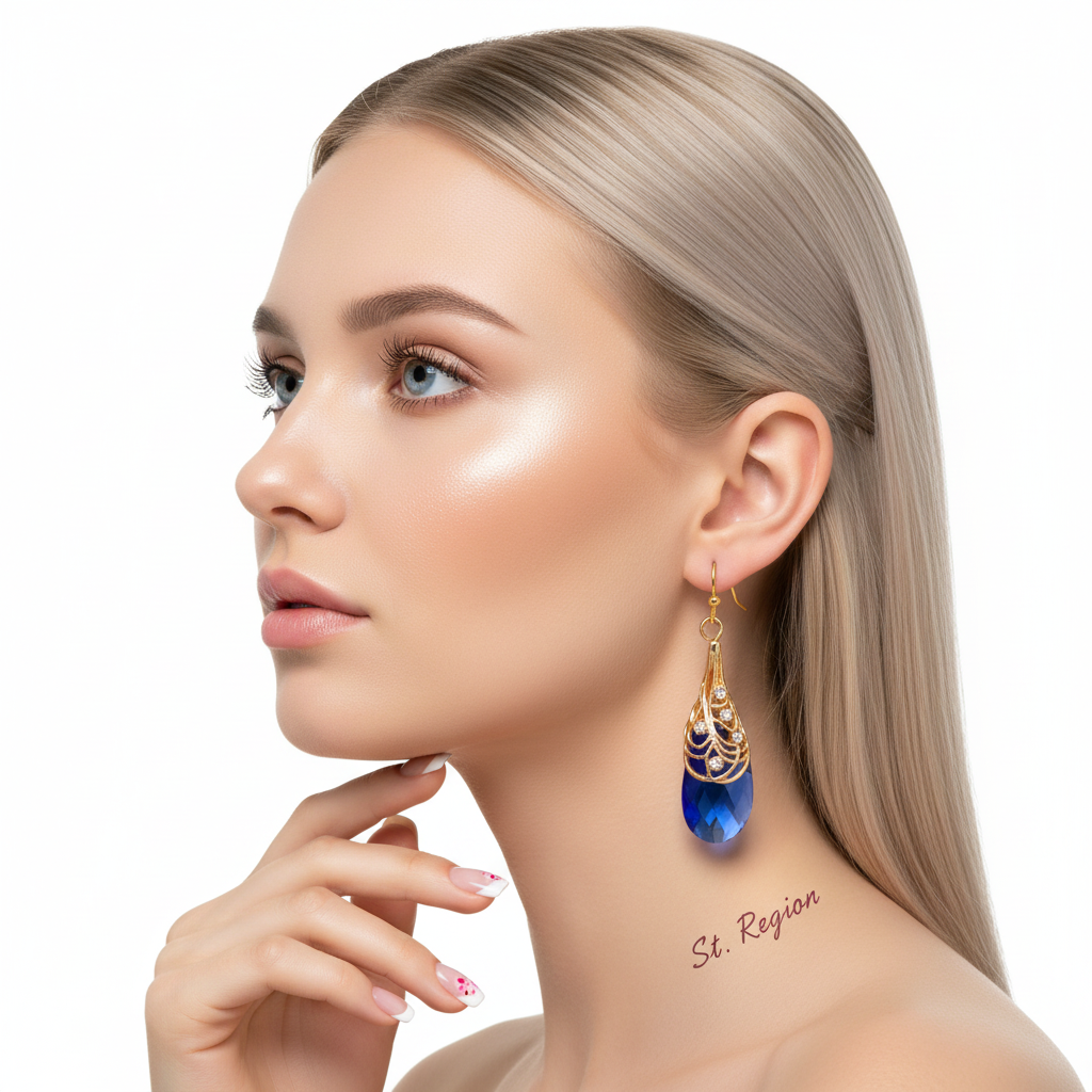 Navy Crystal & Cubic Zirconia Drop Earrings - Street Region