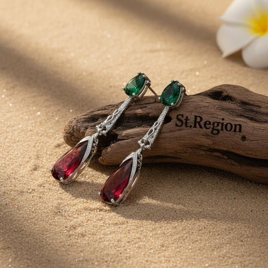 Green & Rose Crystal Drop Earrings