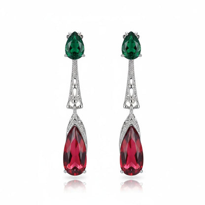 Green and Rose Crystal Drop Earrings, drop earrings for women, botanical inspired, side view
