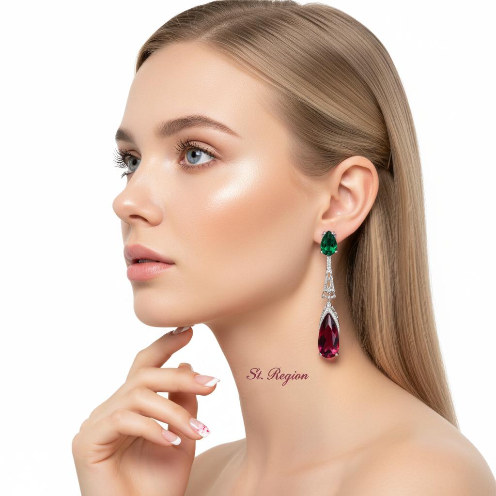 Green and Rose Crystal Drop Earrings, drop earrings for women, botanical inspired, styled look