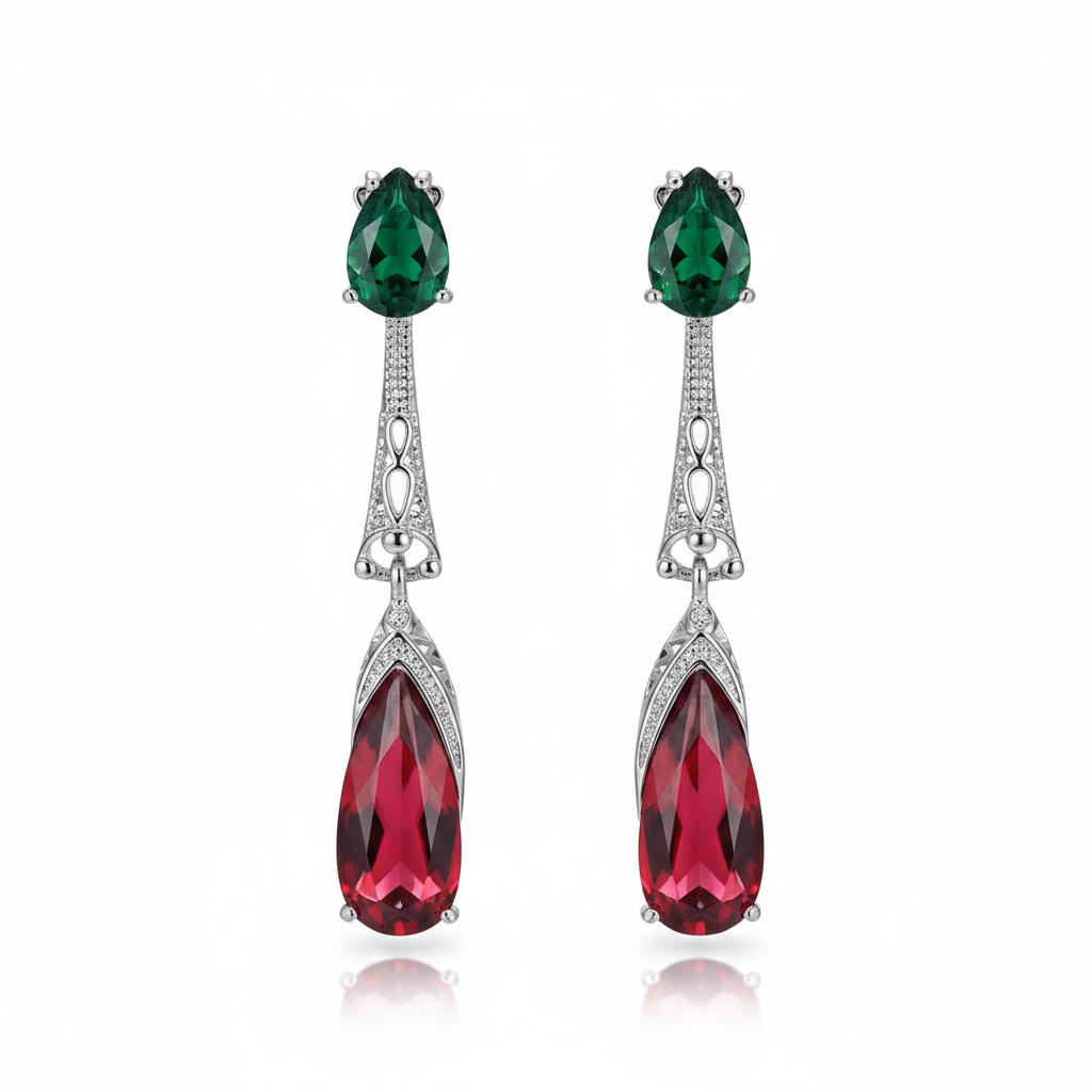 Green & Rose Crystal Drop Earrings - Street Region