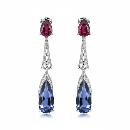 Red and Dark Blue Crystal Drop Earrings, drop earrings for women, elegant gift for her, side view