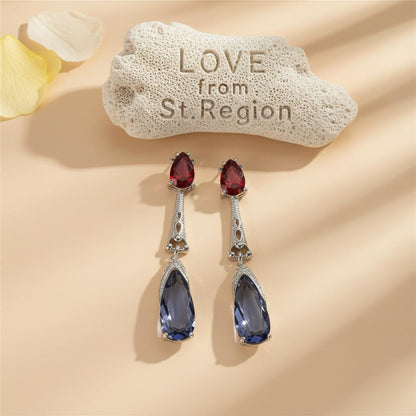 Red and Dark Blue Crystal Drop Earrings, drop earrings for women, elegant gift for her, lifestyle look