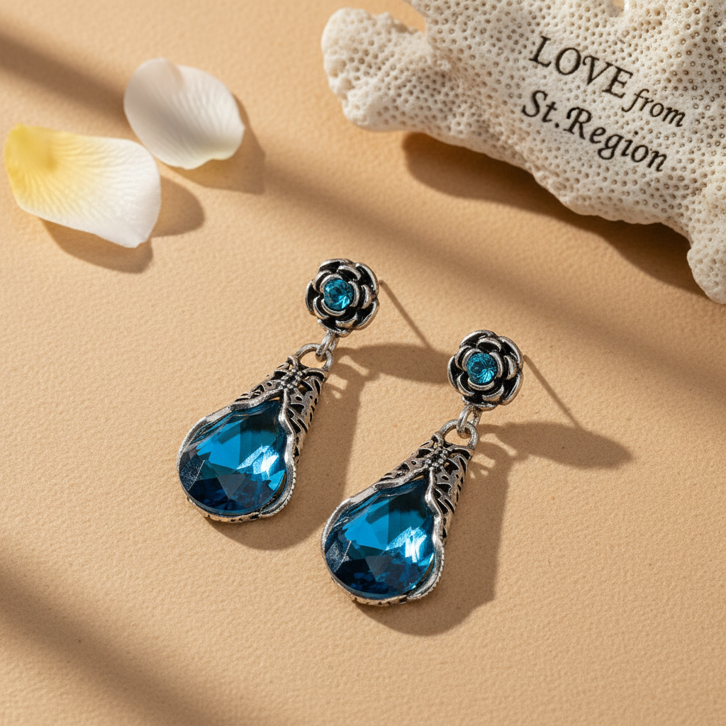 Blue Crystal & Cubic Zirconia Silver-Plated Rose Drop Earrings - Street Region